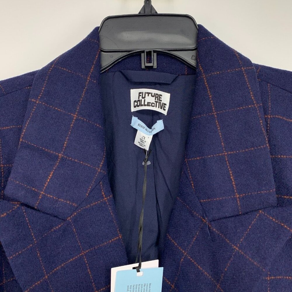 Future Collective Reese Blutstein Blazer Blue Check Plaid Button NWT - Picture 5 of 12